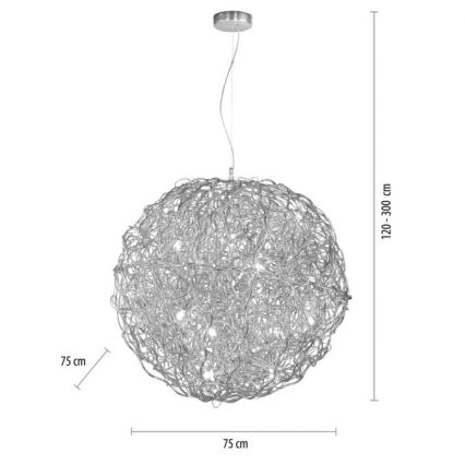Paul Neuhaus 2019-21 - SAREA-riippuvalaisin vaijerilla 15xG9/40W/230V hopea