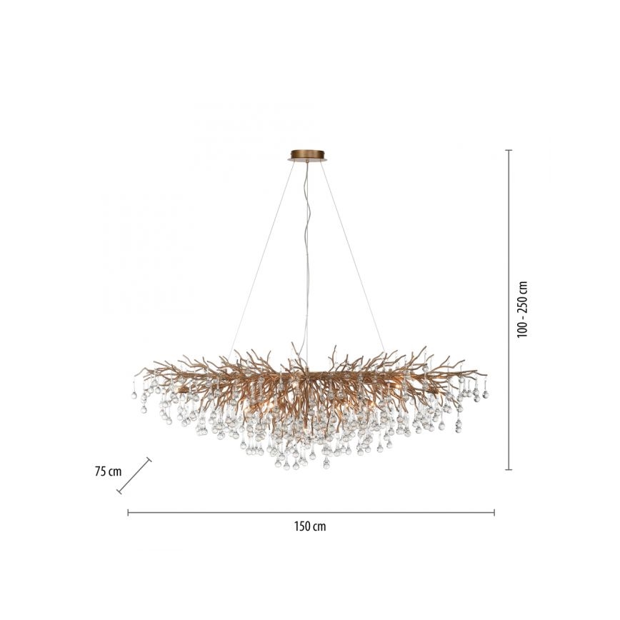 Paul Neuhaus 2031-11 - Kattokruunu johdossa ICICLE 15xG9/40W/230V 75x150 cm messinki