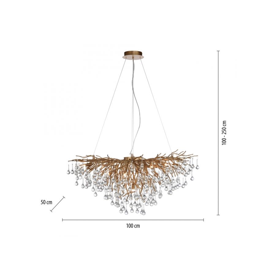 Paul Neuhaus 2192-11 - Kattokruunu johdossa ICICLE 10xG9/40W/230V 50x100 cm messinki