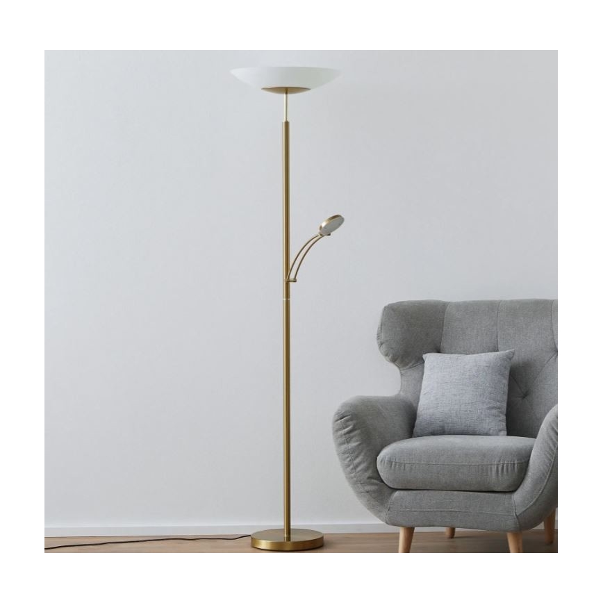 Paul Neuhaus 655-60 - LED-himmennettävä lattiavalaisin ALFRED LED/28W/230V+LED/4W/230V messinki