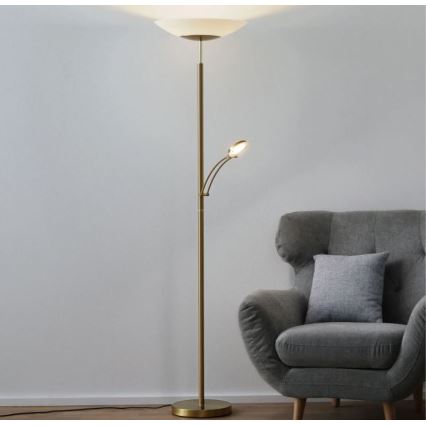 Paul Neuhaus 655-60 - LED-himmennettävä lattiavalaisin ALFRED LED/28W/230V+LED/4W/230V messinki