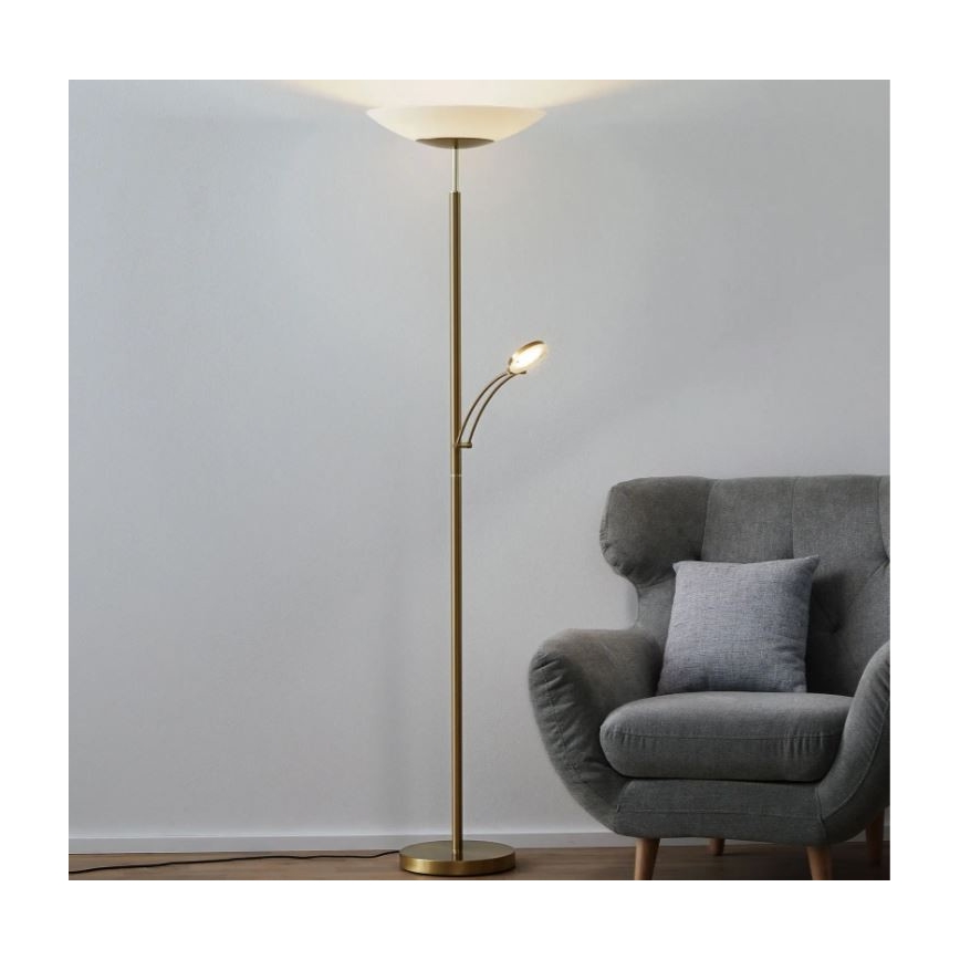 Paul Neuhaus 655-60 - LED-himmennettävä lattiavalaisin ALFRED LED/28W/230V+LED/4W/230V messinki