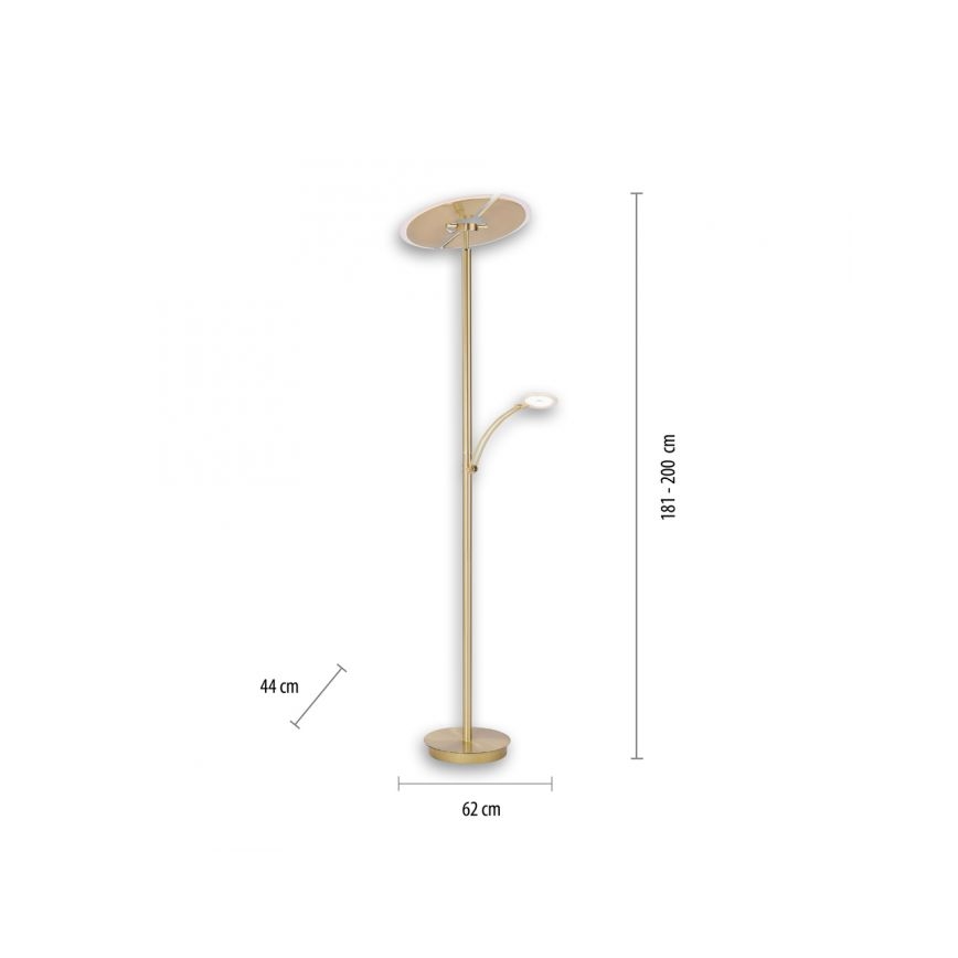 Paul Neuhaus 673-60 - LED-himennettävä lattiavalaisin ARTUR 2xLED/21W/230V+LED/6W kultainen