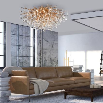 Paul Neuhaus 8092-11 - Kiinteä kattokruunu ICICLE 14xG9/40W/230V halkaisija 100 cm messinki