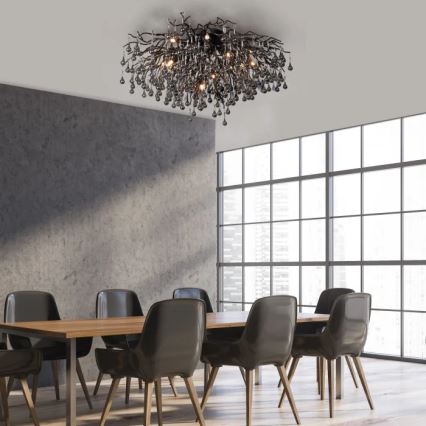 Paul Neuhaus 8092-18 - Pintakiinnitteinen kattokruunu ICICLE 14xG9/40W/230V halkaisija 100 cm musta