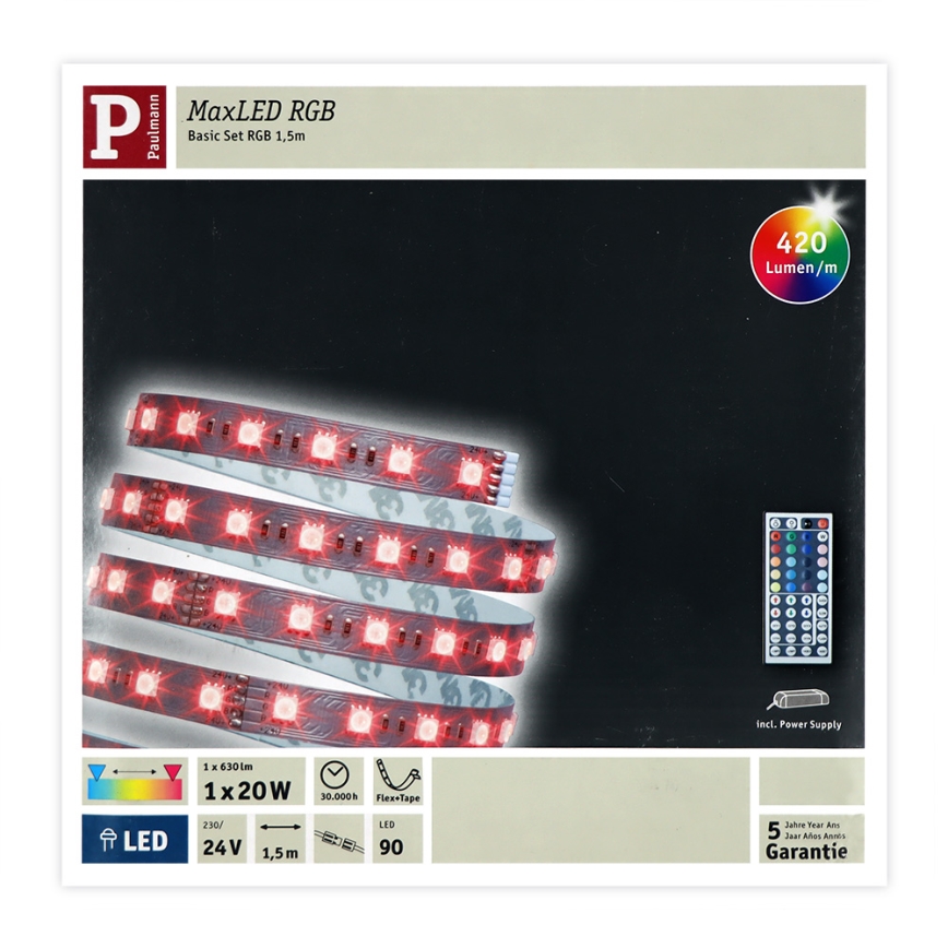 Paulmann 70587 - LED RGB/20W himmennettävä nauha MAXLED 1,5m 230V + kaukosäädin