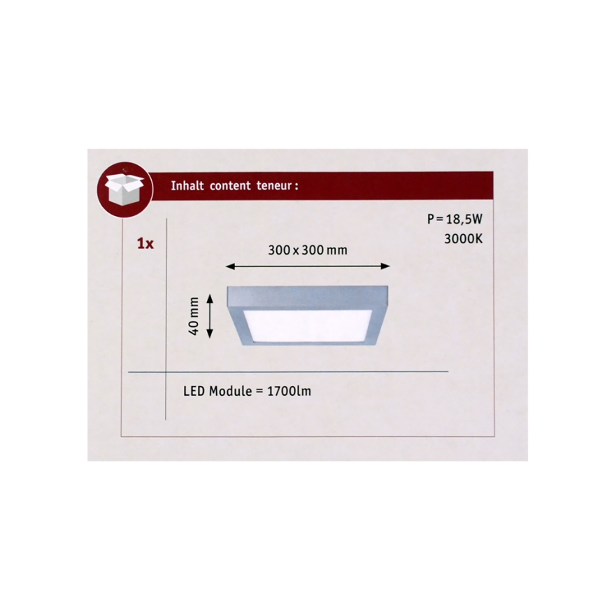 Paulmann 70650 - LED/17W Kattovalo LUNAR 230V 30x30 cm mattakromi