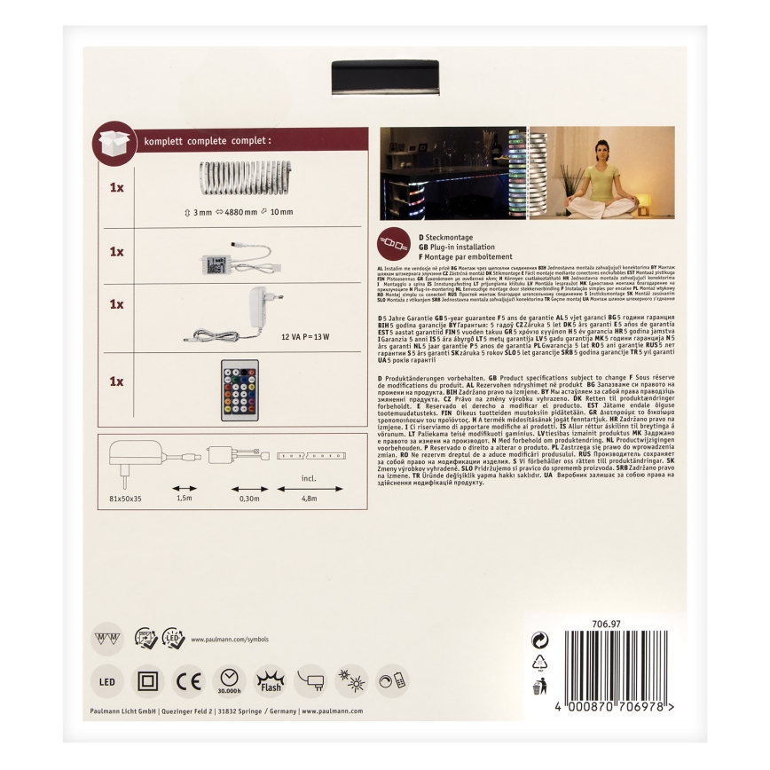 Paulmann 70697 - LED RGBW/10,5W Himmennettävä nauha DIGITAL 4,8m 230V + kaukosäädin