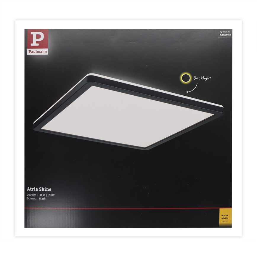 Paulmann 71001 - LED/16W Liitetty paneeli ATRIA 230V 3000K 29,3x29,3 cm musta