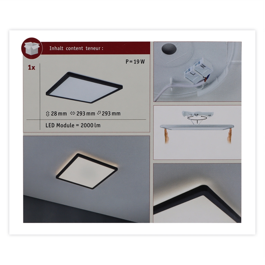 Paulmann 71001 - LED/16W Liitetty paneeli ATRIA 230V 3000K 29,3x29,3 cm musta