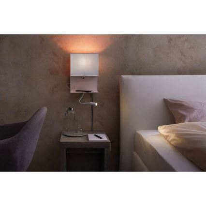 Paulmann 78913 - LED/2,5W + 1xE27/40W Seinävalaisin hyllyllä ja USB-portilla MERANI 230V valkoinen