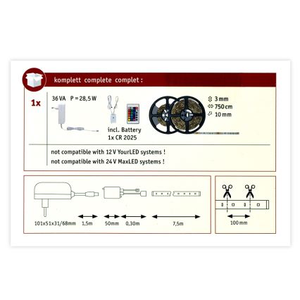 Paulmann 78979 - LED RGB / 26W himmennettävä nauha yksinkertainen 7,5m 230V + RC