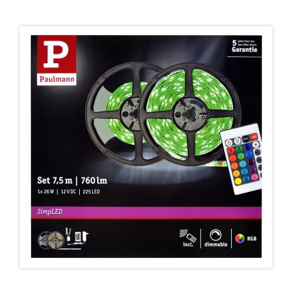 Paulmann 78979 - LED RGB / 26W himmennettävä nauha yksinkertainen 7,5m 230V + RC
