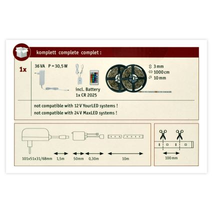 Paulmann 78980 - LED RGB / 28W himmennettävä nauha yksinkertainen 10m 230V + RC