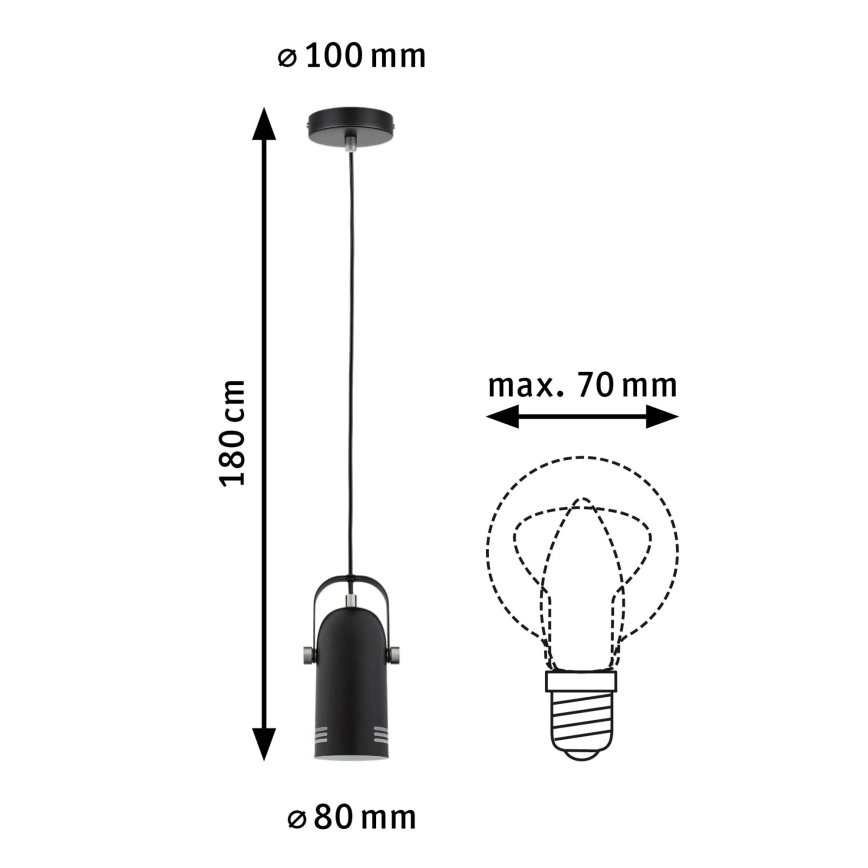 Paulmann 79766 - LAVEA LED RGBW riippuvalaisin vaijerilla, 1xE27/9W, 230V, musta