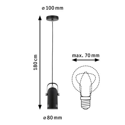Paulmann 79766 - LED 1xE27/8W Riippuvalaisin LAVEA 230V musta