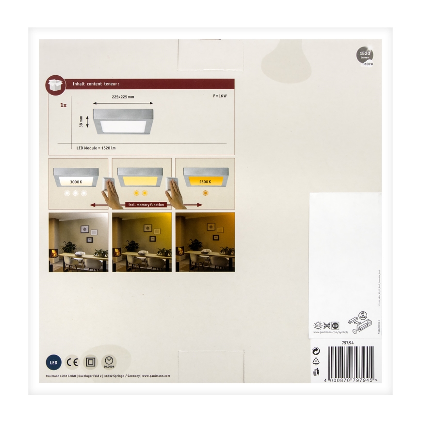 Paulmann 79794 - LED/13W Kattovalo CARPO 230V 2300/2500/3000K