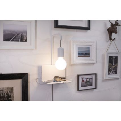 Paulmann 79812 - 1xE27/40W Seinävalaisin hyllyllä ja USB-portilla CALVANI 230V valkoinen