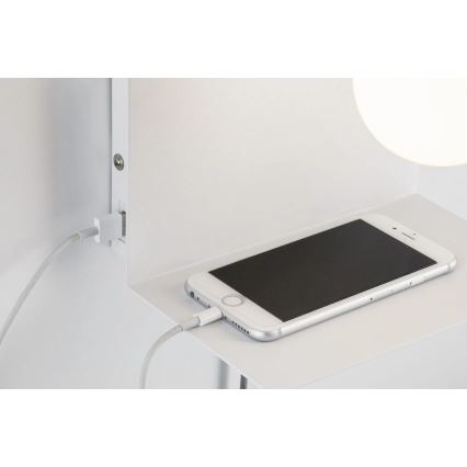 Paulmann 79812 - 1xE27/40W Seinävalaisin hyllyllä ja USB-portilla CALVANI 230V valkoinen