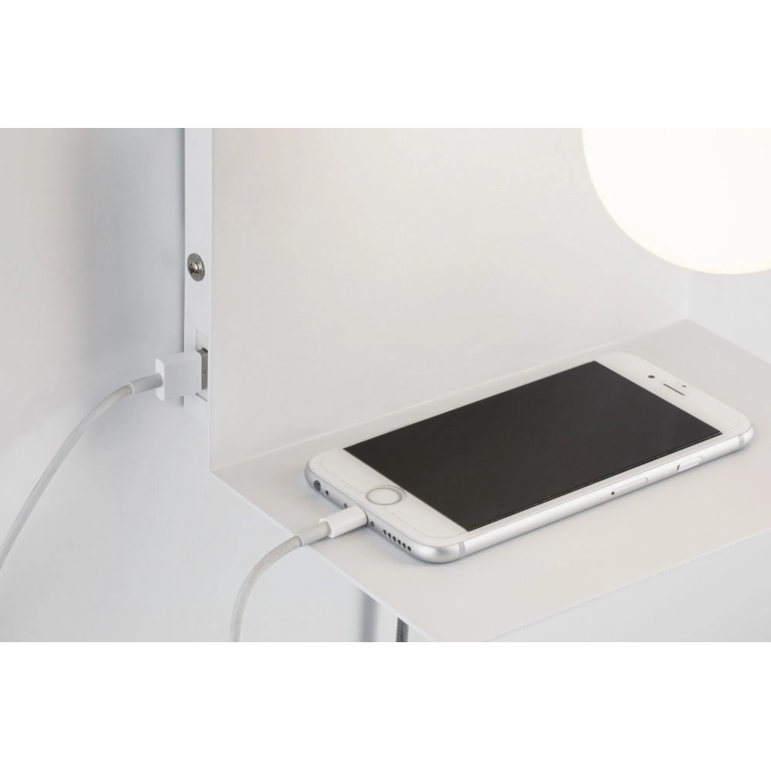 Paulmann 79812 - 1xE27/40W Seinävalaisin hyllyllä ja USB-portilla CALVANI 230V valkoinen