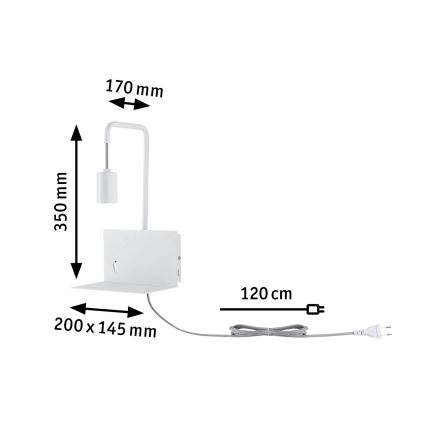 Paulmann 79812 - 1xE27/40W Seinävalaisin hyllyllä ja USB-portilla CALVANI 230V valkoinen
