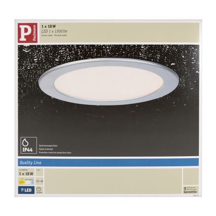 Paulmann 92075 - LED/18W Kylpyhuoneen upotettu valo QUALITY LINE 230V IP44
