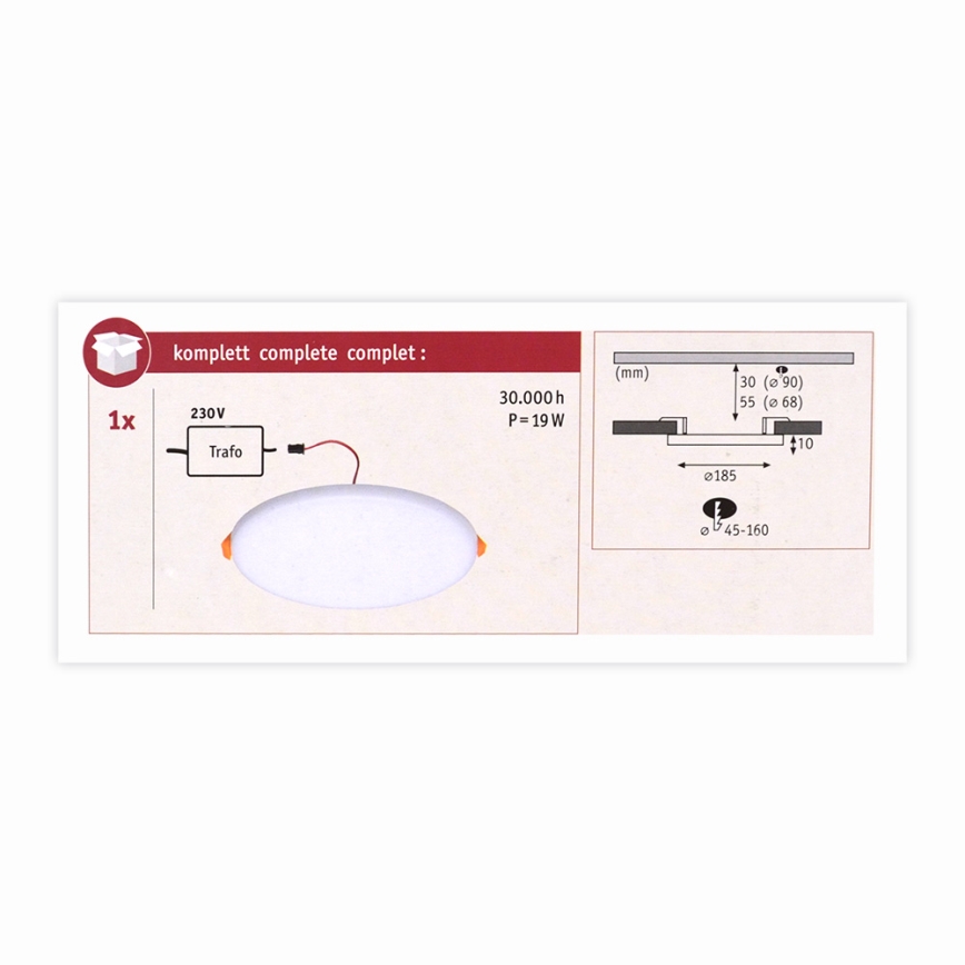 Paulmann 92389 - LED/17W IP44 Kylpyhuoneen upotettu valo VARIFIT 230V