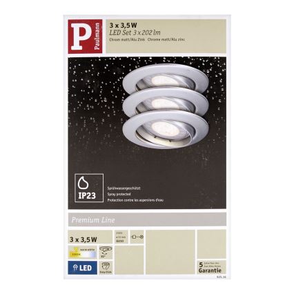 Paulmann 92516 - SARJA 3xLED-GU10/3,5W Kylpyhuoneen alasvalaisin PREMIUM LINE 230V