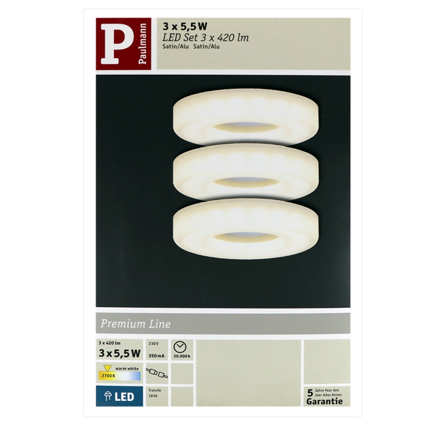 Paulmann 92704 - SETTI 3xLED/5,5W Upotettu valo BAGEL 230V