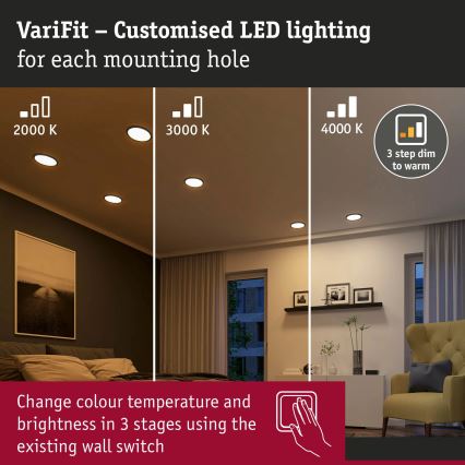 Paulmann 93102 - LED 16 W IP44 himmennettävä kylpyhuoneen upotettava alasvalo AREO 230 V 2000/3000/4000 K halkaisija 23 cm musta