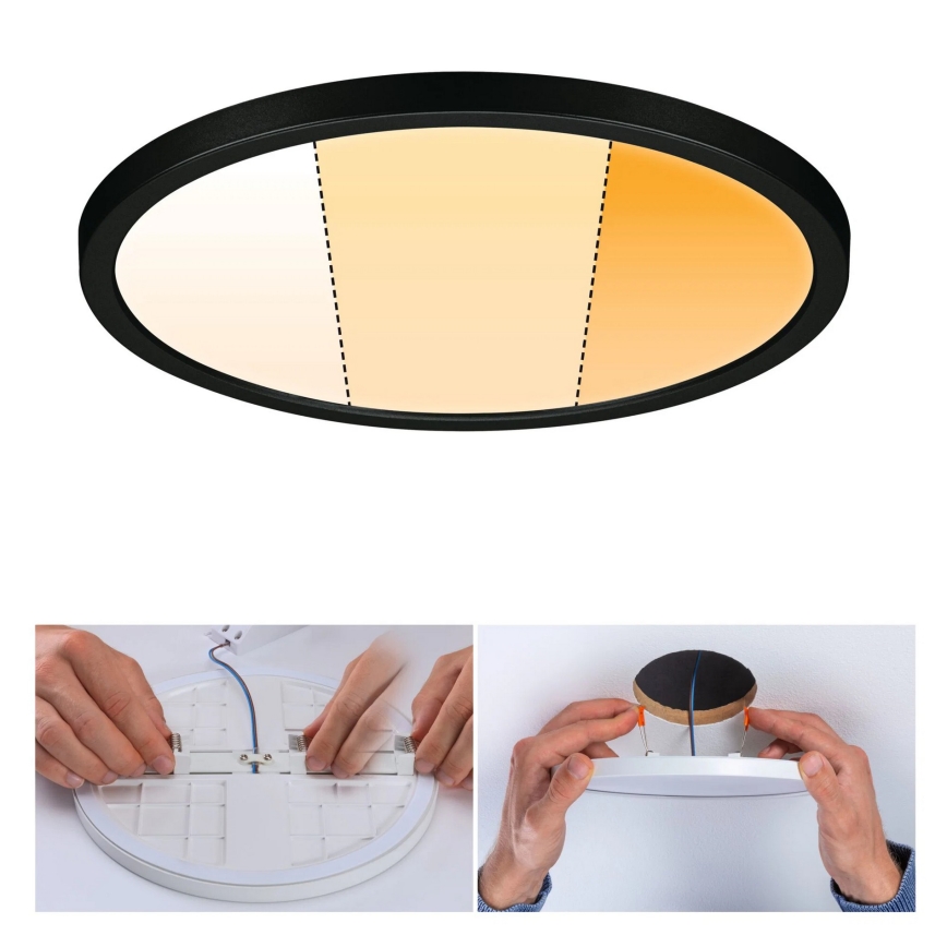Paulmann 93102 - LED 16 W IP44 himmennettävä kylpyhuoneen upotettava alasvalo AREO 230 V 2000/3000/4000 K halkaisija 23 cm musta