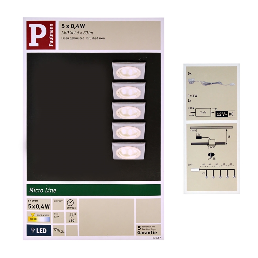 Paulmann 93587 - SETTI 5xLED/0,4W Upotettu valo 12V/230V 2700K