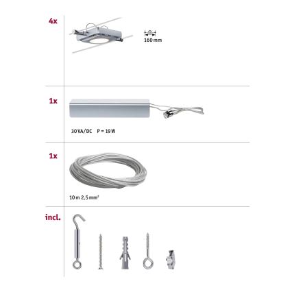 Paulmann 94107 - SETTI 4xLED/4,3W Täydellinen vaijerivalojärjestelmä MAC 230V mattakromi