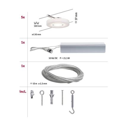 Paulmann 94109 - Sarja 5xLED/4,3W Täydellinen MAC-vaijerijärjestelmä 230V valkoinen