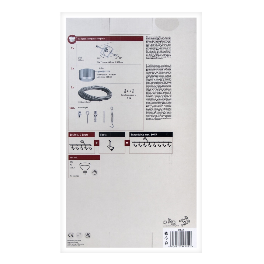 Paulmann 94152 - SARJA 7xGU5,3/10W Kohdevalaisin lankajärjestelmään MAC 230V mattakromi