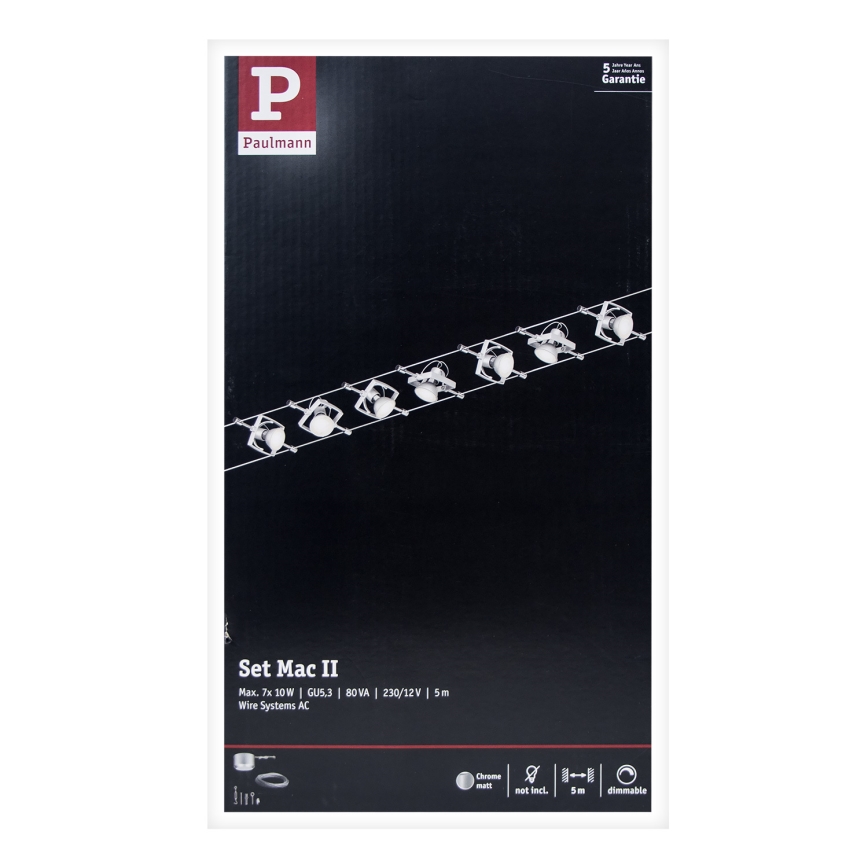 Paulmann 94152 - SETTI 7xGU5,3/10W Täydellinen MAC-vaijerisysteemi 230V mattakromi