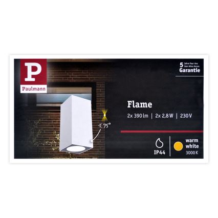 Paulmann 94330 - 2xLED/2,8W IP44 Ulkoseinävalaisin FLAME 230V valkoinen