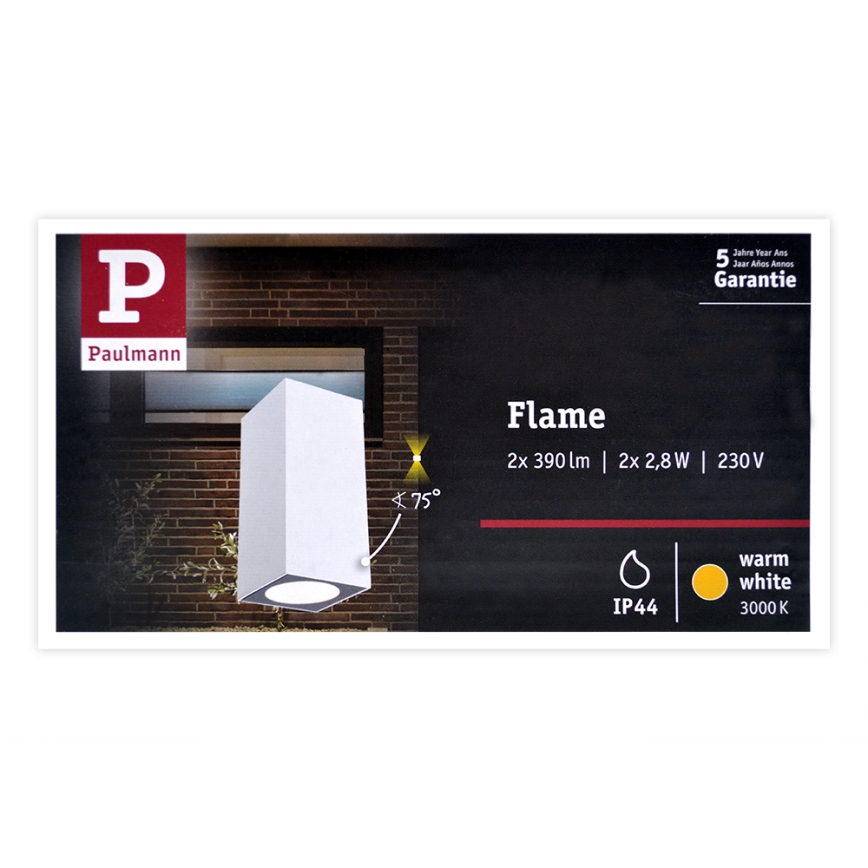Paulmann 94330 - 2xLED/2,8W IP44 Ulkoseinävalaisin FLAME 230V valkoinen