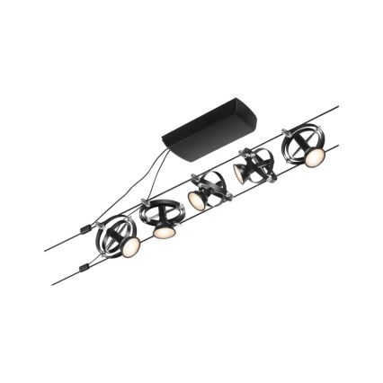 Paulmann 94440 - Setti 5xGU5.3/10W Täydellinen CARDAN-vaijerivalojärjestelmä 230V musta