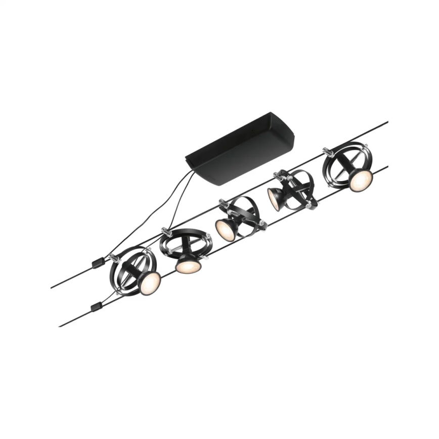Paulmann 94440 - Setti 5xGU5.3/10W Täydellinen CARDAN-vaijerivalojärjestelmä 230V musta
