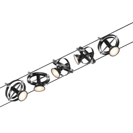 Paulmann 94440 - Setti 5xGU5.3/10W Täydellinen CARDAN-vaijerivalojärjestelmä 230V musta