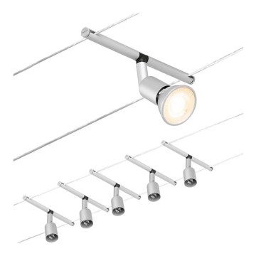Paulmann 94442 - Sarja 5xGU5,3/10W Täydellinen SALT 230V -kaapelijärjestelmä, mattakromi