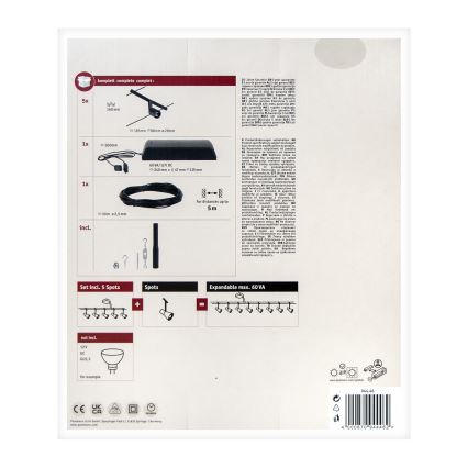 Paulmann 94446 - SARJA 5xGU5,3/10W Kohdevalaisin lankajärjestelmään SALT 230V musta