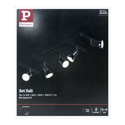 Paulmann 94446 - Setti 5×GU5,3/10W – Täydellinen SALT-vaijerijärjestelmä 230 V, musta