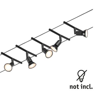 Paulmann 94446 - Setti 5×GU5,3/10W – Täydellinen SALT-vaijerijärjestelmä 230 V, musta
