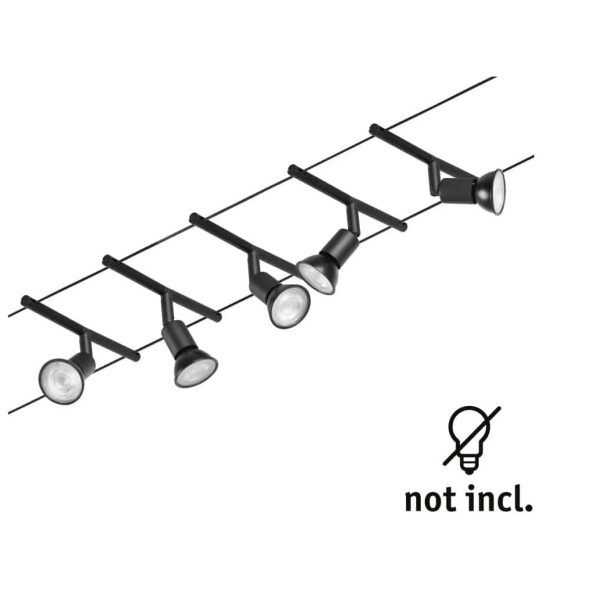 Paulmann 94446 - Setti 5×GU5,3/10W – Täydellinen SALT-vaijerijärjestelmä 230 V, musta