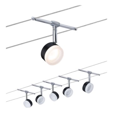 Paulmann 94457 - SETTI 5xLED/4W Täydellinen vaijerijärjestelmä CLEAR 230V musta/kiiltävä kromi