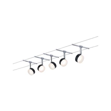 Paulmann 94457 - SETTI 5xLED/4W Täydellinen vaijerijärjestelmä CLEAR 230V musta/kiiltävä kromi
