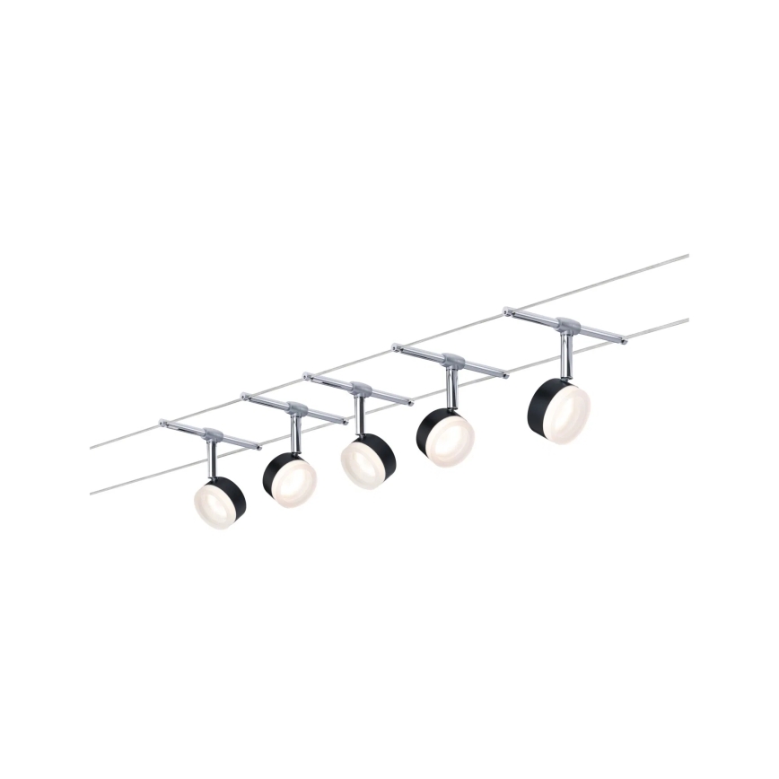 Paulmann 94457 - SETTI 5xLED/4W Täydellinen vaijerijärjestelmä CLEAR 230V musta/kiiltävä kromi