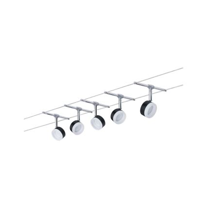 Paulmann 94457 - SETTI 5xLED/4W Täydellinen vaijerijärjestelmä CLEAR 230V musta/kiiltävä kromi